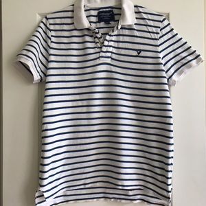 American Eagle striped polo - Medium size - white with blue & yellow stripes